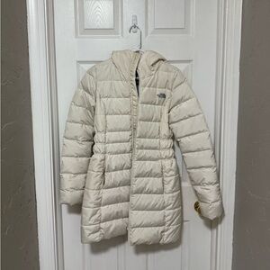 The North Face Women's Cream Hooded Puffer Coat